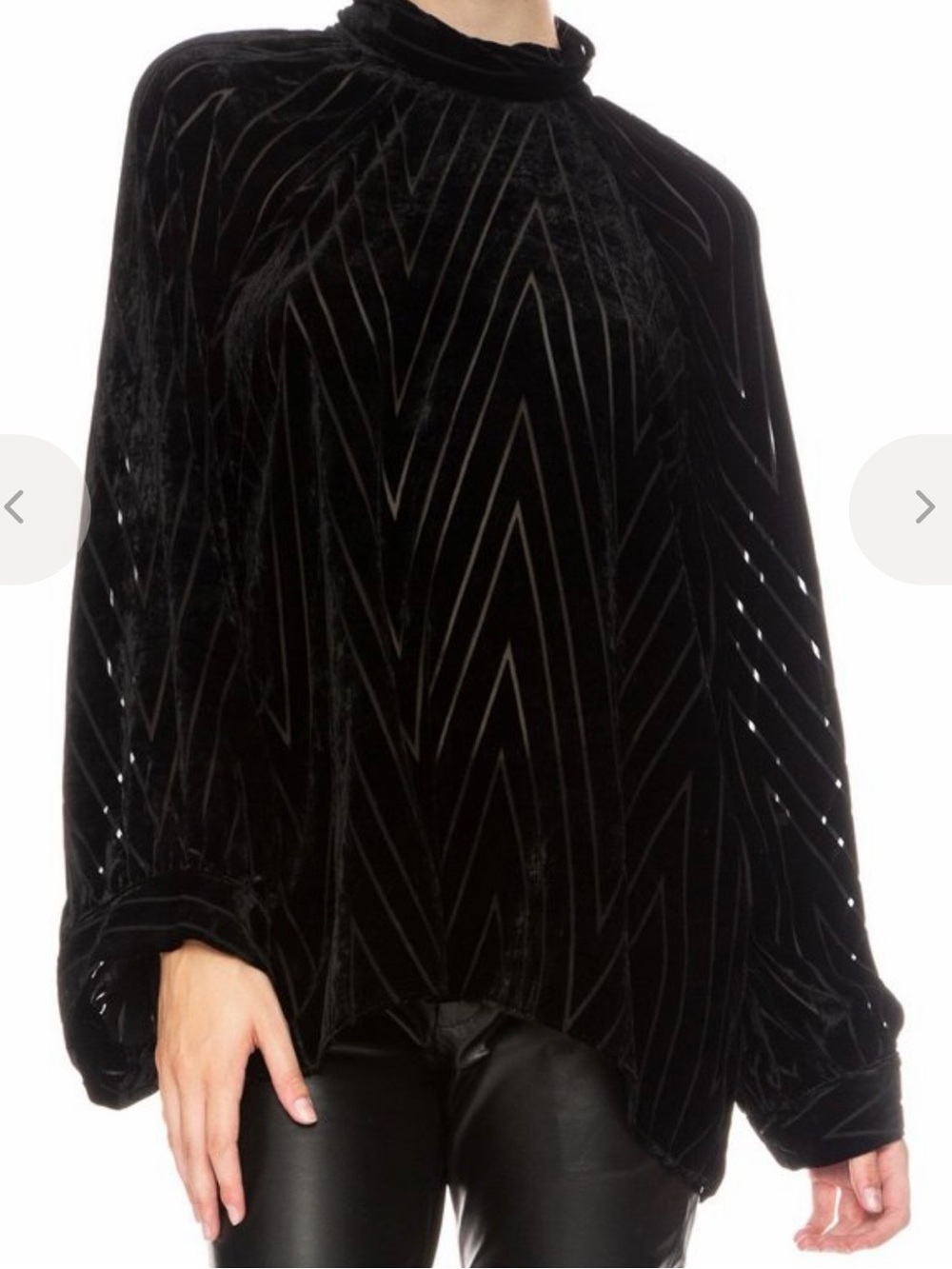 Nili Lotan Black Velvet Chevron Mock-Neck Eliana Blouse